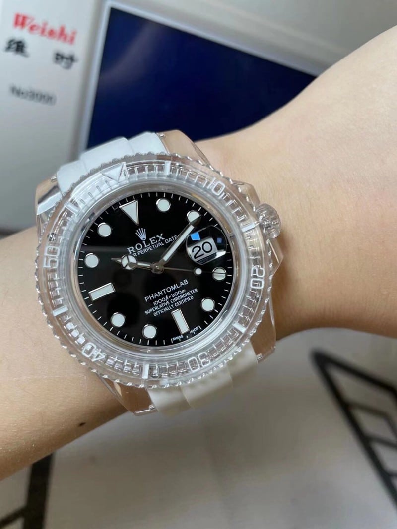 RolexreplicaBlack Submariner Transparent Watch 3135movement Black Face Front View
