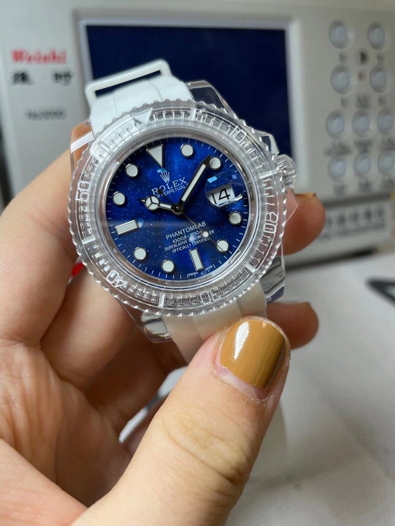 Rolex Blue Submariner Transparent Watch 3135 Movement Blue Dial Front View
