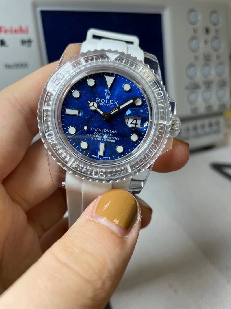 Rolex Blue Submariner Transparent Watch 3135 Movement Blue Dial Front View