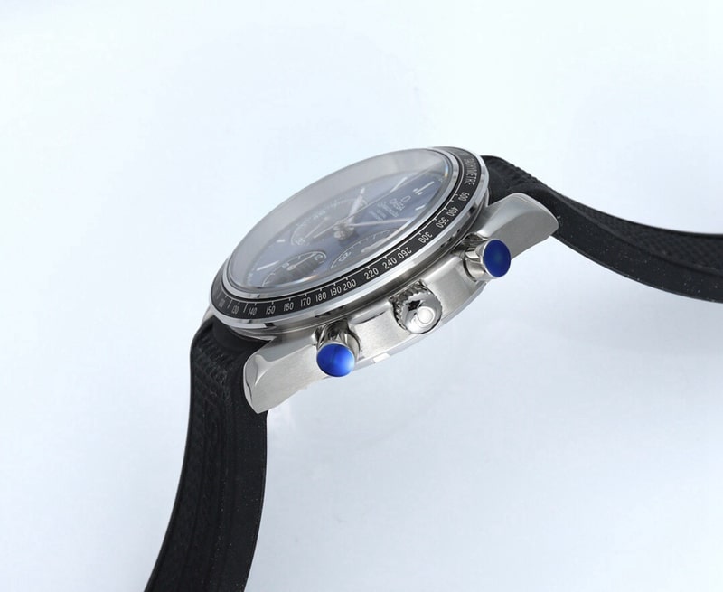 Omega Speedmaster series replica326.32.40.50.06.001 multifunctional chronograph watch blue dial side view