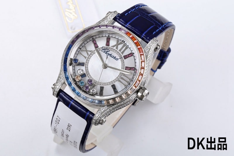 2021 latest ladies watch Chopard ultimate happy rainbow T diamond 274891-1007 blue bracelet front view