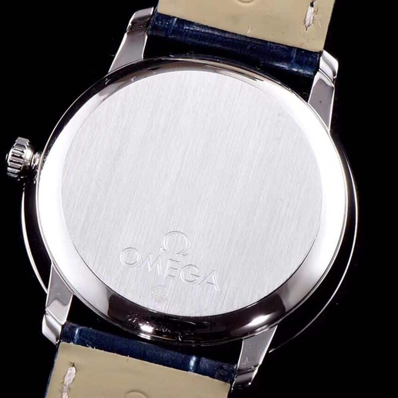 Omegasuper watch disc flying business series men's mechanical ultra-thin watch blue leather blue face back cover picture
