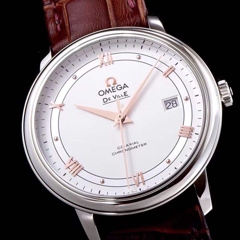 super cloneOmega watch disc flying business series men's mechanical ultra-thin watch brown bracelet track butterfly flying front view