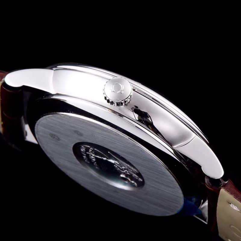 super cloneOmega watch disc flying business series men's mechanical ultra-thin watch brown bracelet track butterfly flying side view