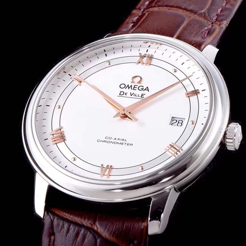 super cloneOmega watch disc flying business series men's mechanical ultra-thin watch brown bracelet track butterfly flying front view