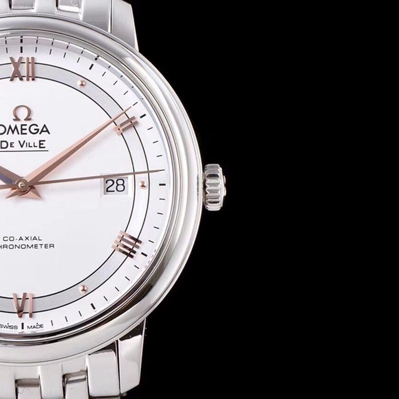 Omegasuper watch disc flying business series men's mechanical ultra-thin watch white steel rose gold scale detail shots