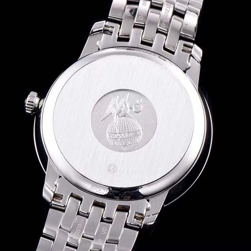 Omegasuper watch disc flying business series men's mechanical ultra-thin watch white steel rose gold scale back cover picture