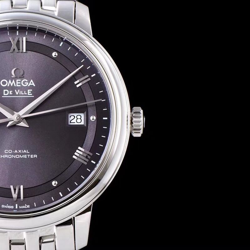 replicaOmega watch De Ville series men's mechanical ultra-thin watch temperament gray white steel detail shots