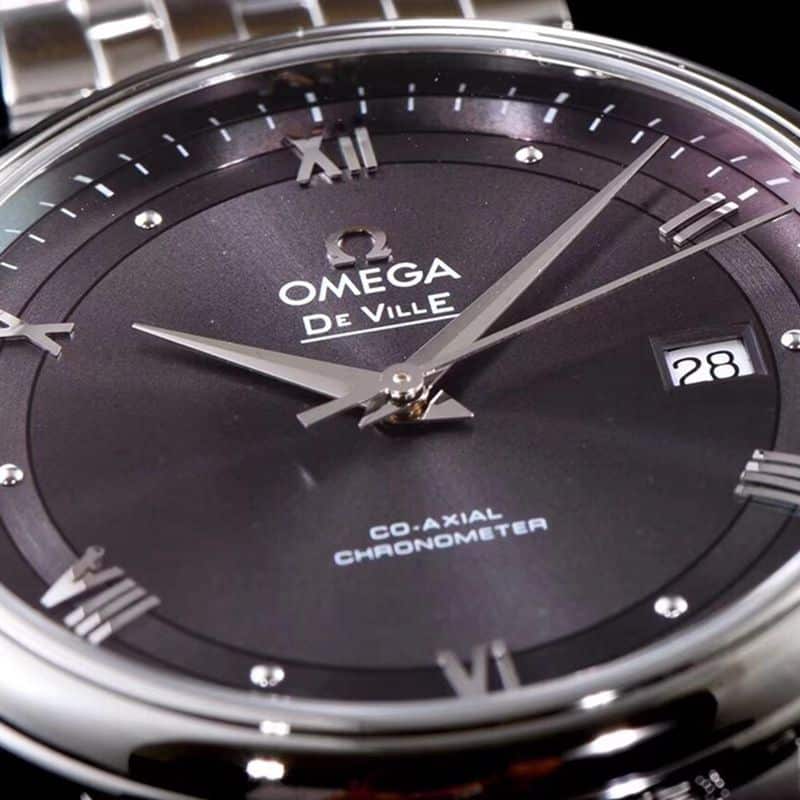 replicaOmega watch De Ville series men's mechanical ultra-thin watch temperament gray white steel detail shots