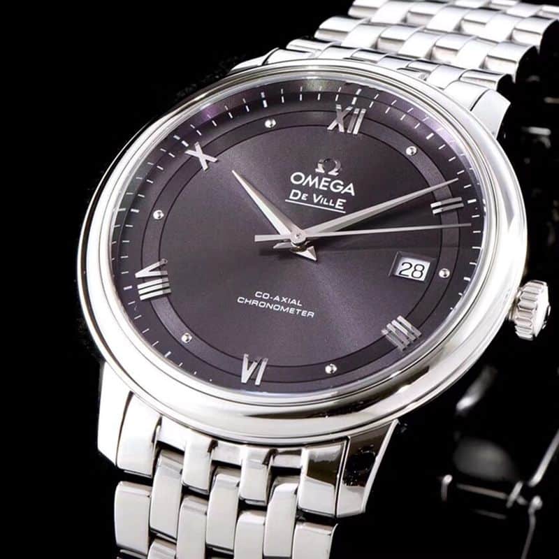 replicaOmega watch De Ville series men's mechanical ultra-thin watch temperament gray white steel front view