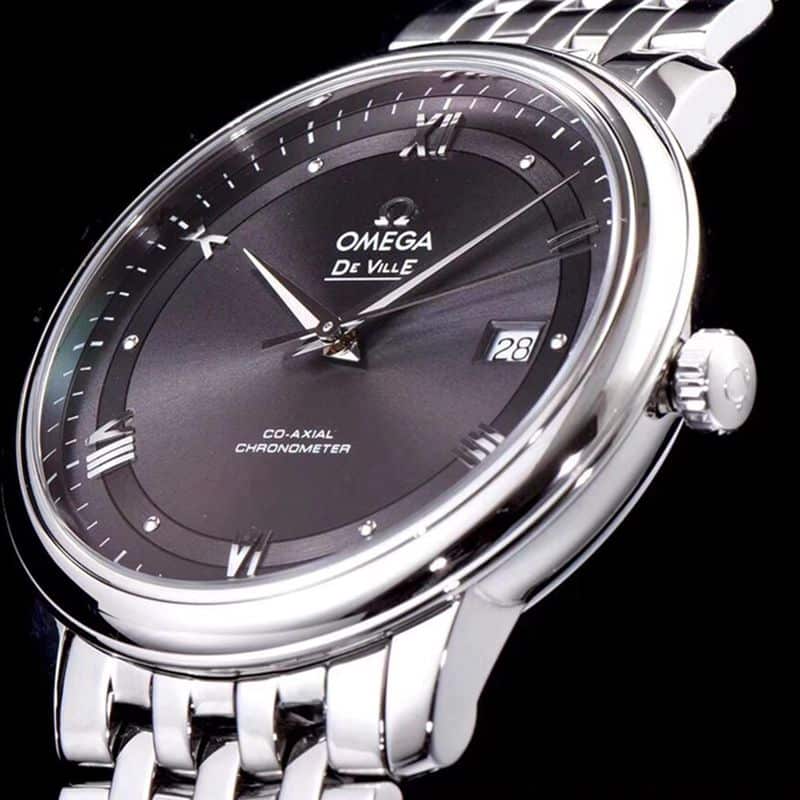 replicaOmega watch De Ville series men's mechanical ultra-thin watch temperament gray white steel detail shots