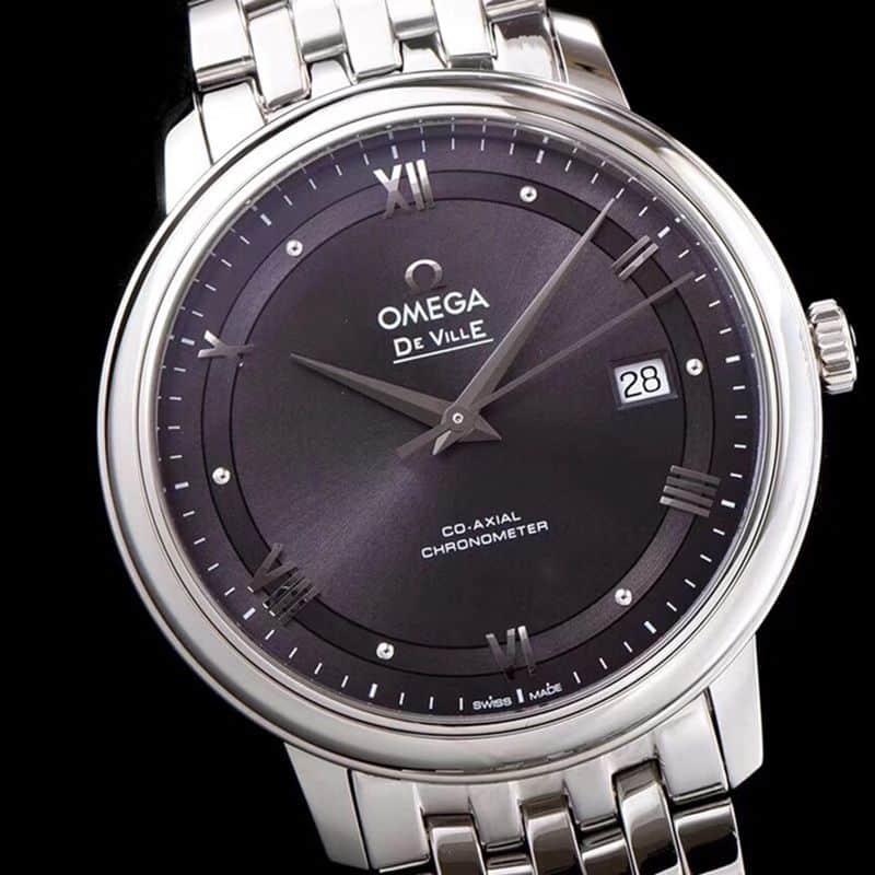 replicaOmega watch De Ville series men's mechanical ultra-thin watch temperament gray white steel front view