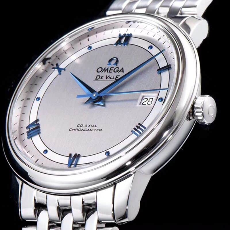 Omegahigh-quality watch De Ville series men's mechanical ultra-thin watch white steel track white surface detail shots
