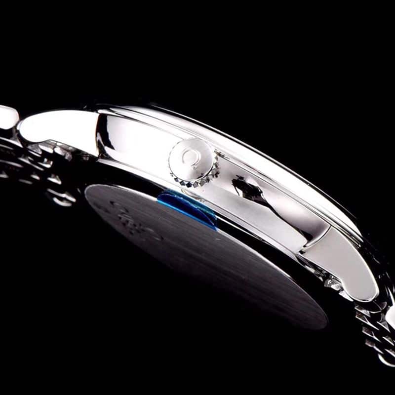 high-quality replicaOmega watch De Ville series men's mechanical ultra-thin watch white steel white face side view