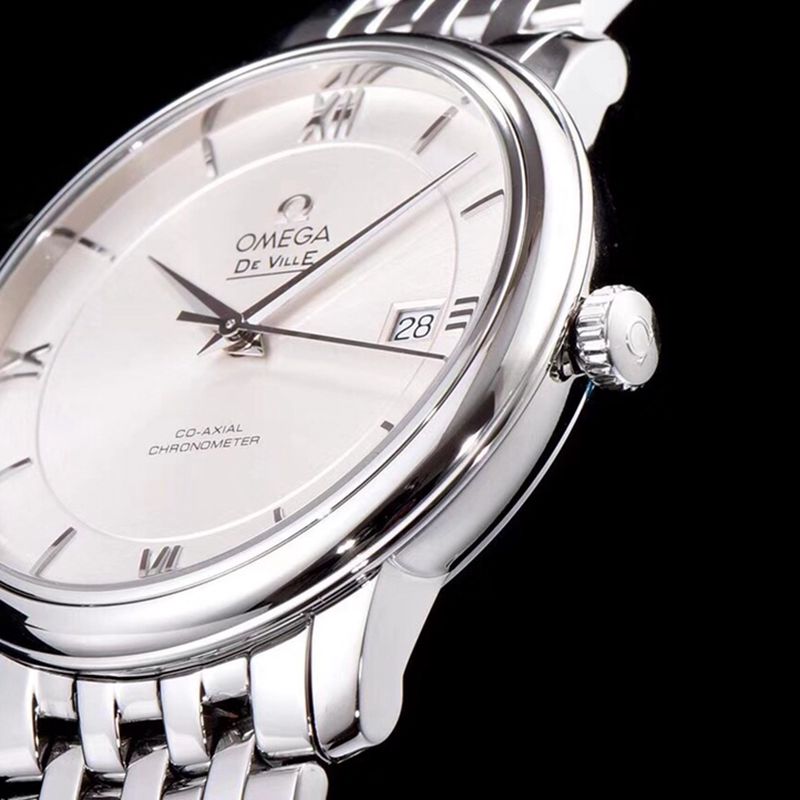 high-quality replicaOmega watch De Ville series men's mechanical ultra-thin watch white steel white face detail shots