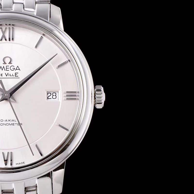 high-quality replicaOmega watch De Ville series men's mechanical ultra-thin watch white steel white face detail shots