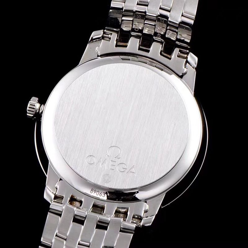 Omegatop-tiersuper watch De Ville series men's mechanical ultra-thin watch white steel black front cover picture