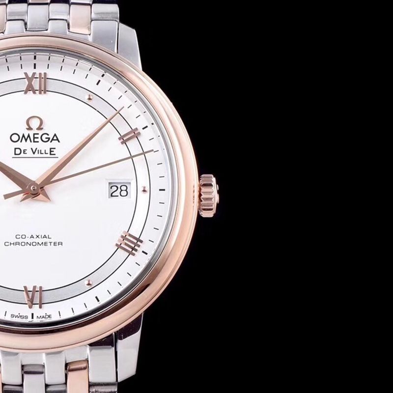 Omegahigh-quality watch De Ville series men's mechanical ultra-thin watch room rose goldsteel braceletdetail shots