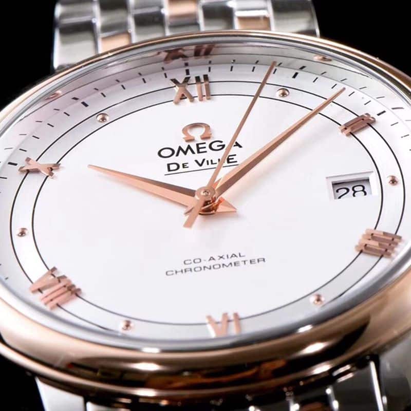 Omegahigh-quality watch De Ville series men's mechanical ultra-thin watch room rose goldsteel braceletdetail shots