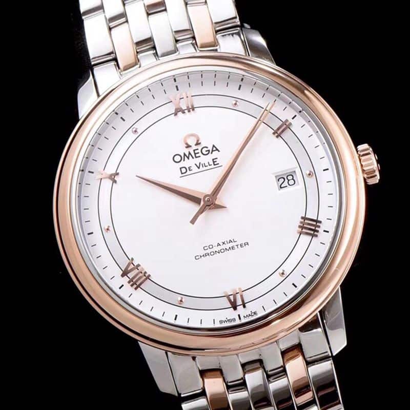 Omegahigh-quality watch De Ville series men's mechanical ultra-thin watch rose goldsteel bracelet front view