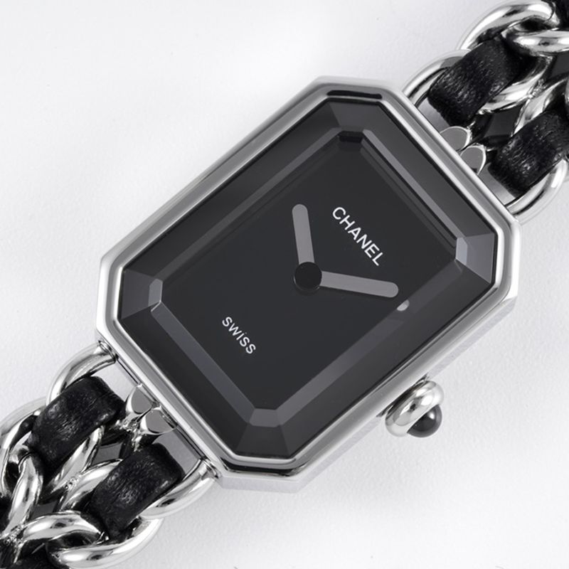 Chanelladies' watchtop-tierhigh-quality replicaPremiere series quartz watch white steel black dial front view