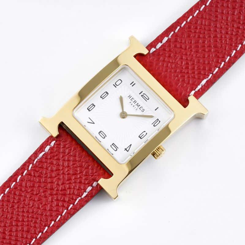 Hermès ladies' watchtop-tier replicaHeureH series quartz square fashion watch vermilion braceletrose gold plate front view