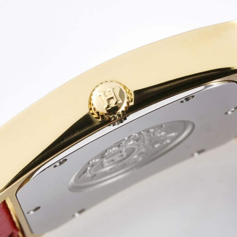 Hermès ladies' watchtop-tier replicaHeureH series quartz square fashion watch vermilion braceletrose gold plate side view