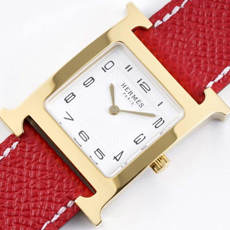Hermès ladies' watchtop-tier replicaHeureH series quartz square fashion watch vermilion braceletrose gold plate front view