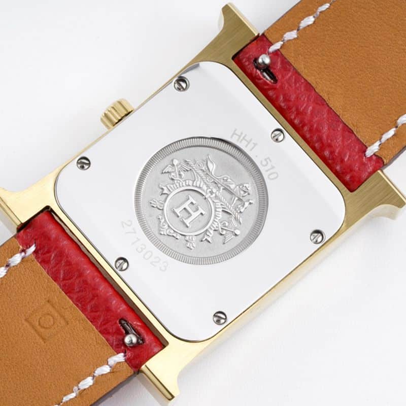 Hermès ladies' watchtop-tier replicaHeureH series quartz square fashion watch vermilion braceletrose gold dial back cover picture
