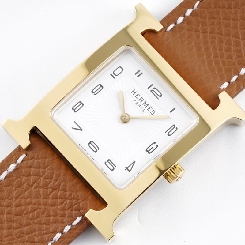 Hermès ladies' watchtop-tierhigh-quality replicaHeureH series quartz square fashion watch khaki braceletrose gold plate front view