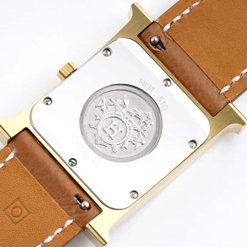Hermès ladies' watchtop-tierhigh-quality replicaHeureH series quartz square fashion watch khaki braceletrose gold plate back cover picture