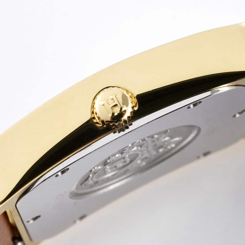 Hermès ladies' watchtop-tierhigh-quality replicaHeureH series quartz square fashion watch khaki braceletrose gold plate side view
