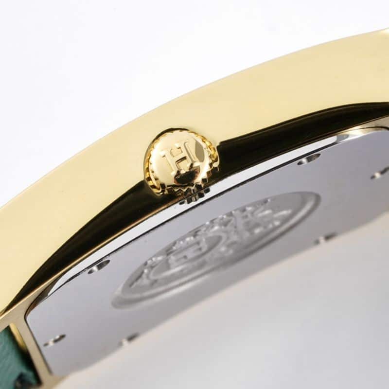 top-tierhigh-quality Hermès ladies' watchHeureH series quartz square fashion watch light blue braceletrose gold plate side view