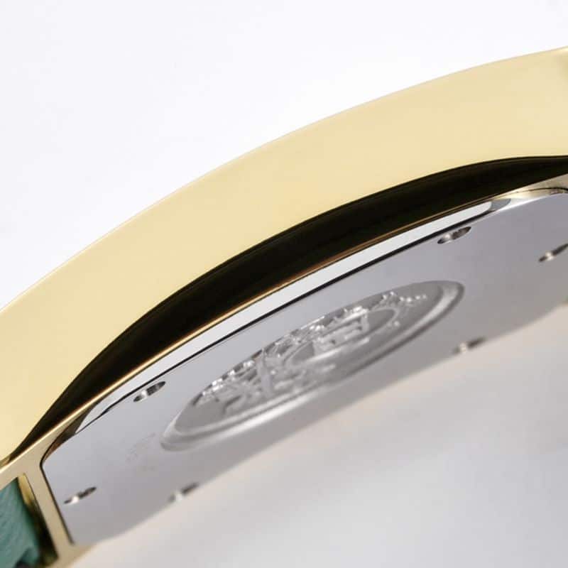 top-tierhigh-quality Hermès ladies' watchHeureH series quartz square fashion watch light blue braceletrose gold plate side view