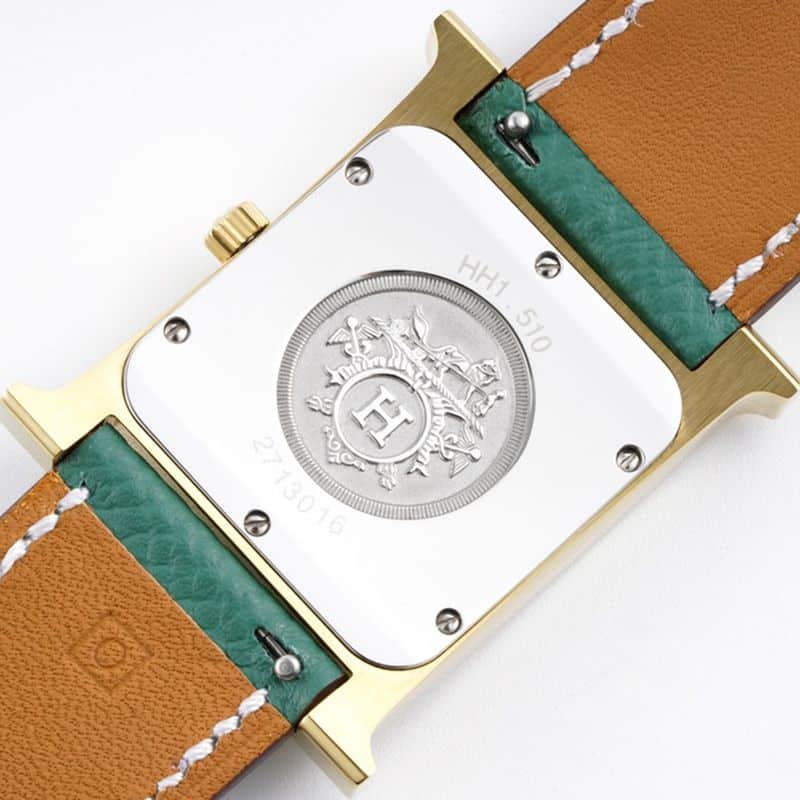 top-tierhigh-quality Hermès ladies' watchHeureH series quartz square fashion watch light blue braceletrose gold dial back cover picture