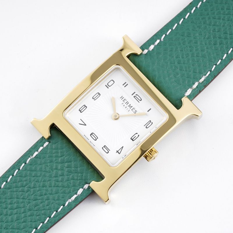 top-tierhigh-quality Hermès ladies' watchHeureH series quartz square fashion watch light blue braceletrose gold plate front view