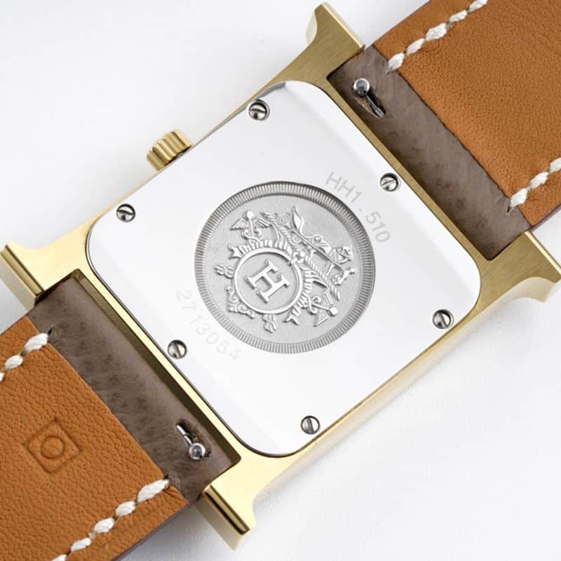 top-tiersuper cloneHermès ladies' watchHeureH series quartz square fashion watch brown braceletrose gold dial back cover picture