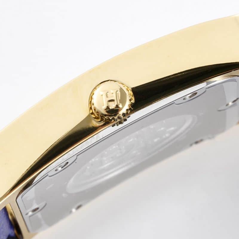 Hermès ladies' watchtop-tiersuper cloneHeureH series quartz square fashion watch blue braceletrose gold plate side view