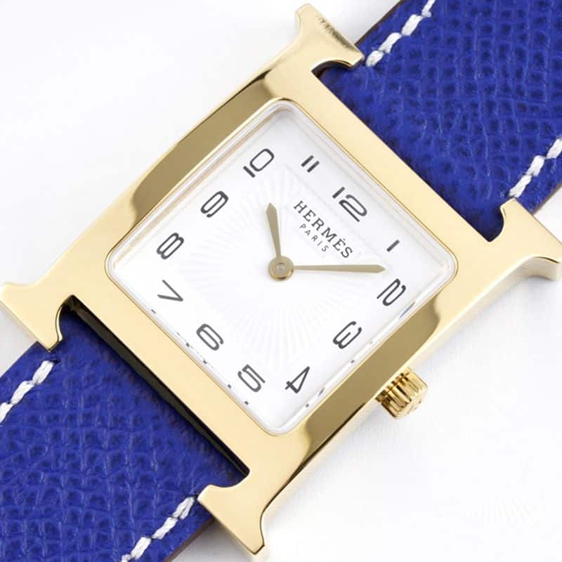 Hermès ladies' watchtop-tiersuper cloneHeureH series quartz square fashion watch blue braceletrose gold plate front view