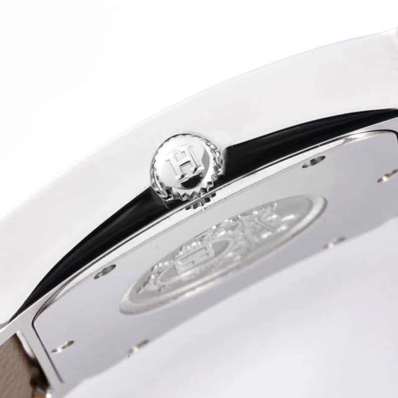 Hermès ladies' watchtop-tier replicaHeureH series quartz square fashion watch dark gray braceletwhite dial side view