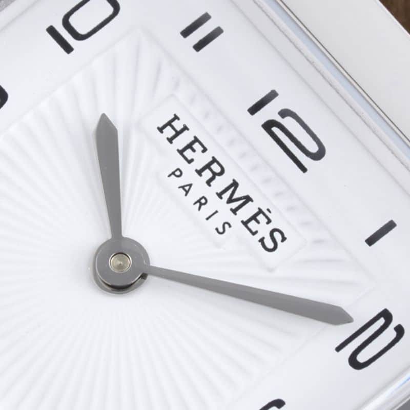 Hermès ladies' watchtop-tier replicaHeureH series quartz square fashion watch dark gray braceletwhite dialdetail shots