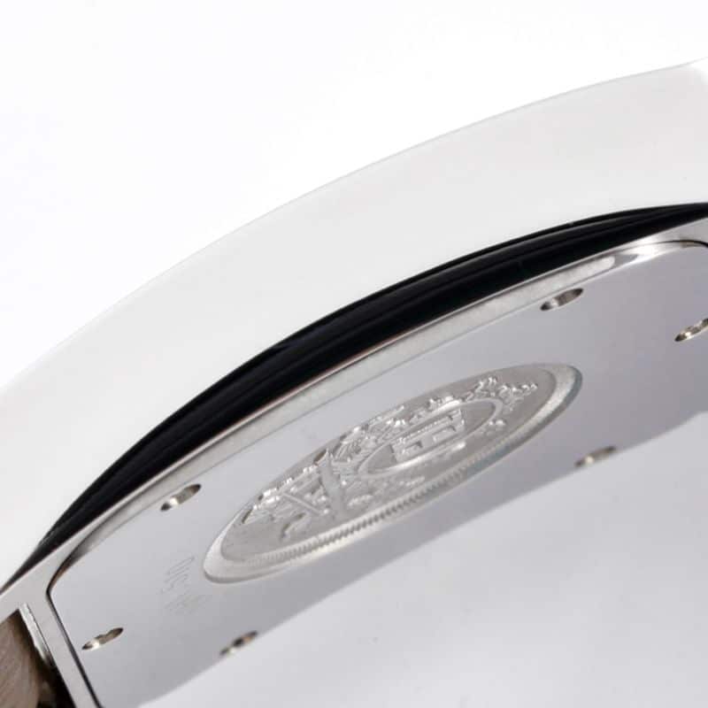 Hermès ladies' watchtop-tier replicaHeureH series quartz square fashion watch dark gray braceletwhite dial side view