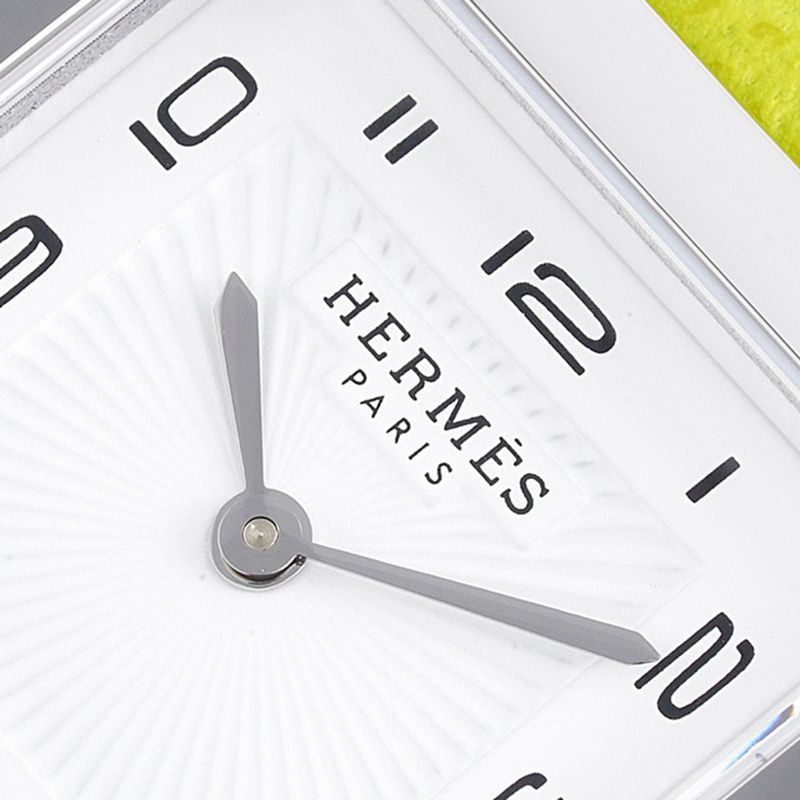 top-tier Hermès ladies' watchHeureH series quartz square fashion watch light yellow braceletwhite dialdetail shots