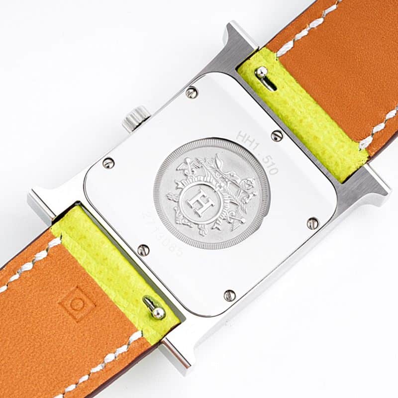 top-tier Hermès ladies' watchHeureH series quartz square fashion watch light yellow braceletwhite dial back cover picture