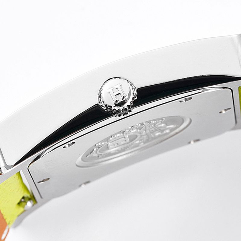 top-tier Hermès ladies' watchHeureH series quartz square fashion watch light yellow braceletwhite dial side view
