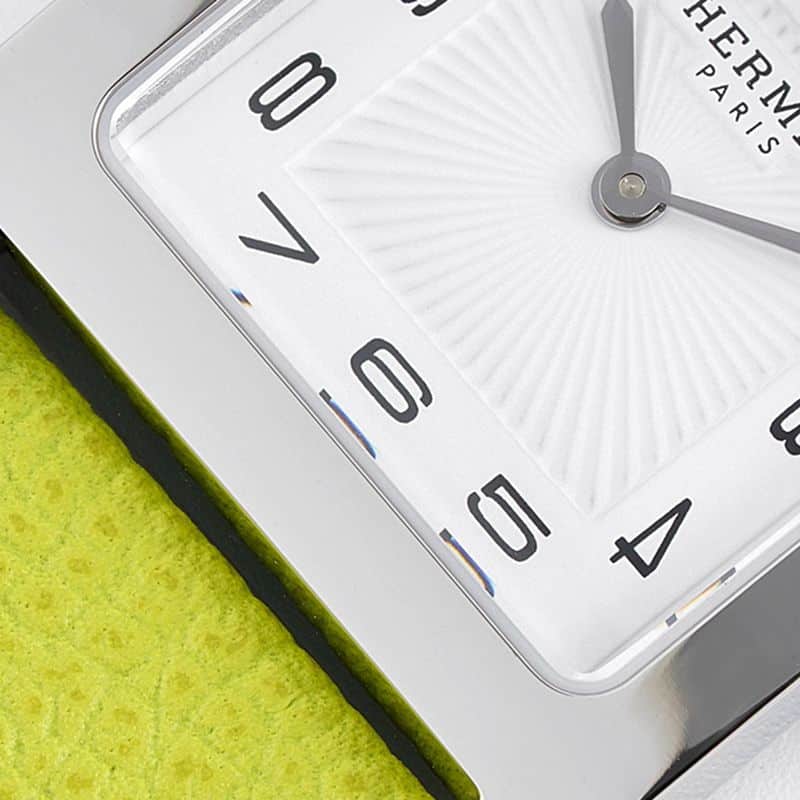 top-tier Hermès ladies' watchHeureH series quartz square fashion watch light yellow braceletwhite dialdetail shots
