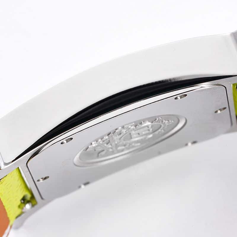 top-tier Hermès ladies' watchHeureH series quartz square fashion watch light yellow braceletwhite dial side view
