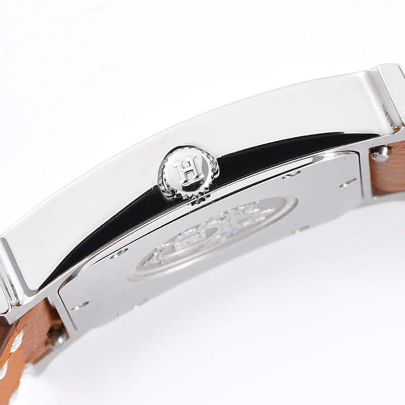 Fine imitation Hermes women's watches top quality HeureH series quartz square fashion watches brown strap white disk side view