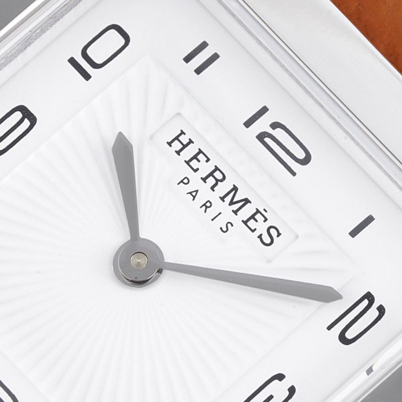 Fine imitation Hermes women's watches top quality HeureH series quartz square fashion watches brown strap white disk detail picture