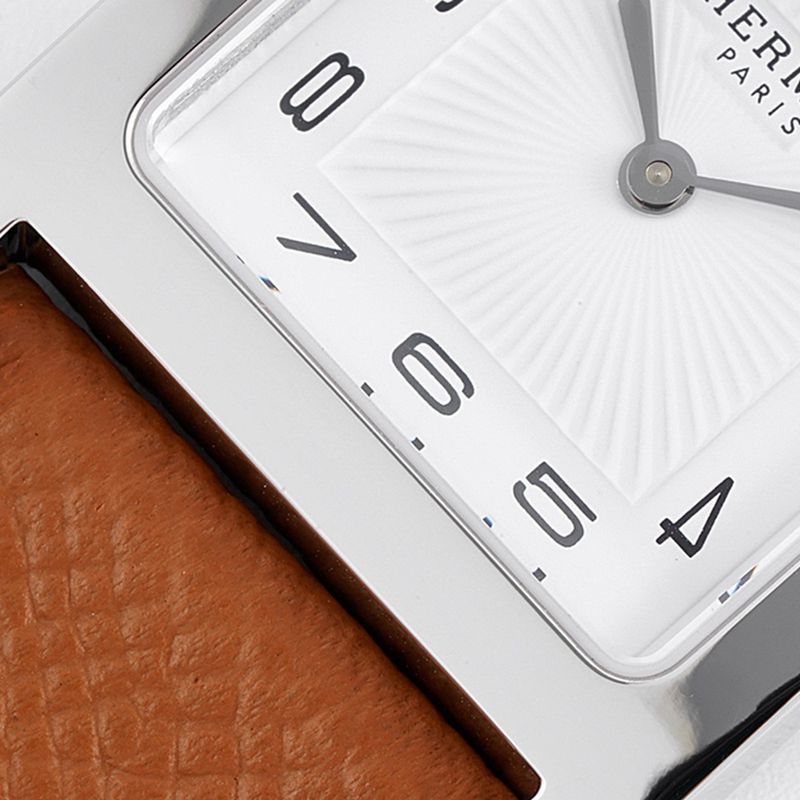 Fine imitation Hermes women's watches top quality HeureH series quartz square fashion watches brown strap white disk detail picture